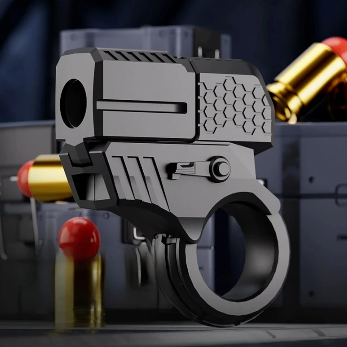 Alloy Agent Goldfinger Ring Blaster, Shell‑Ejecting Soft Bullet Toy Gun, EDC Fidget Stress Relief Handheld Toy for Adult Collect