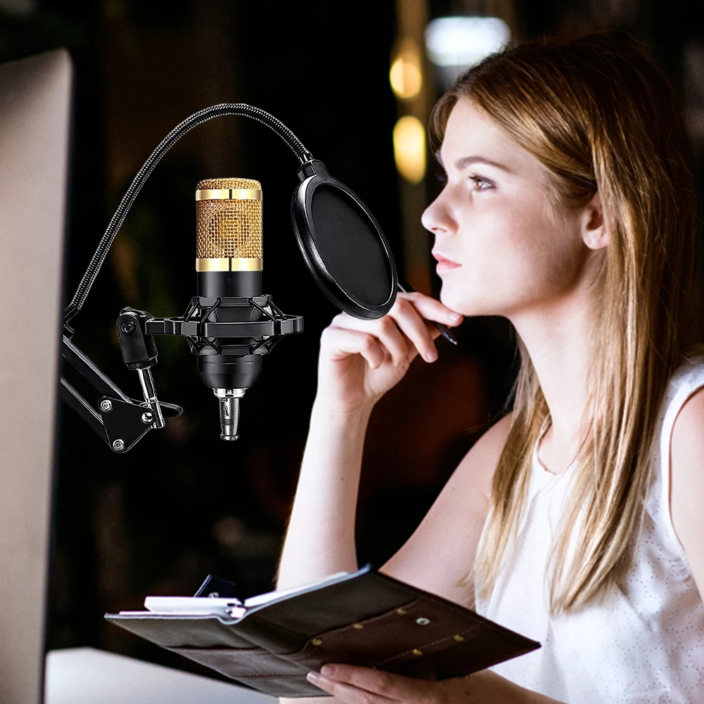 Podcast Equipment Bundle with BM800 Microphone and V8 Sound Card Double-Layer Pop Filter for Laptop Streaming/Live Broadcast