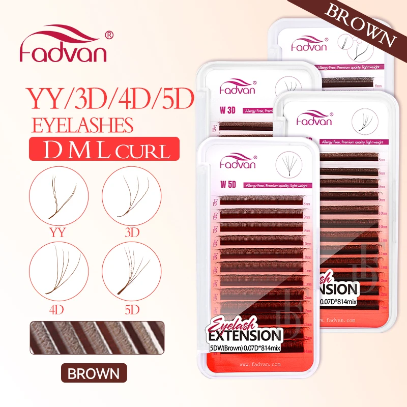 FADVAN Brown 4D/3D/5D lashes W Shape Lashes Faux Mink D/M Curl Natural Soft Brazilian Eyelash Premade Fans Eyelash Extensions