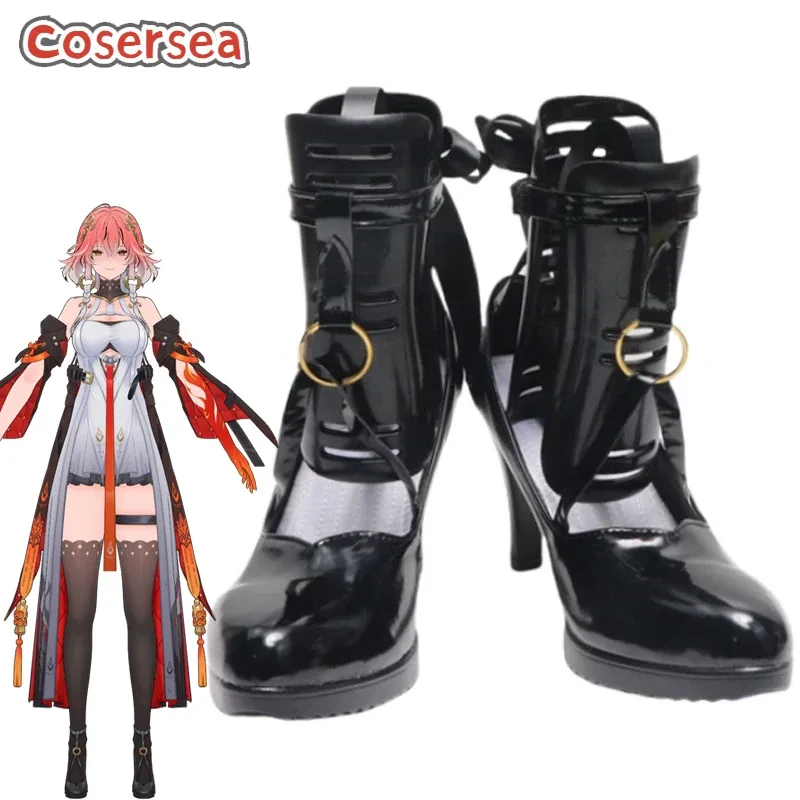 

Cosersea Changli Обувь для косплея Игра Wuthering Waves Changli Обувь для косплея на высоком каблуке Черная обувь из искусственной кожи для Хэллоуина