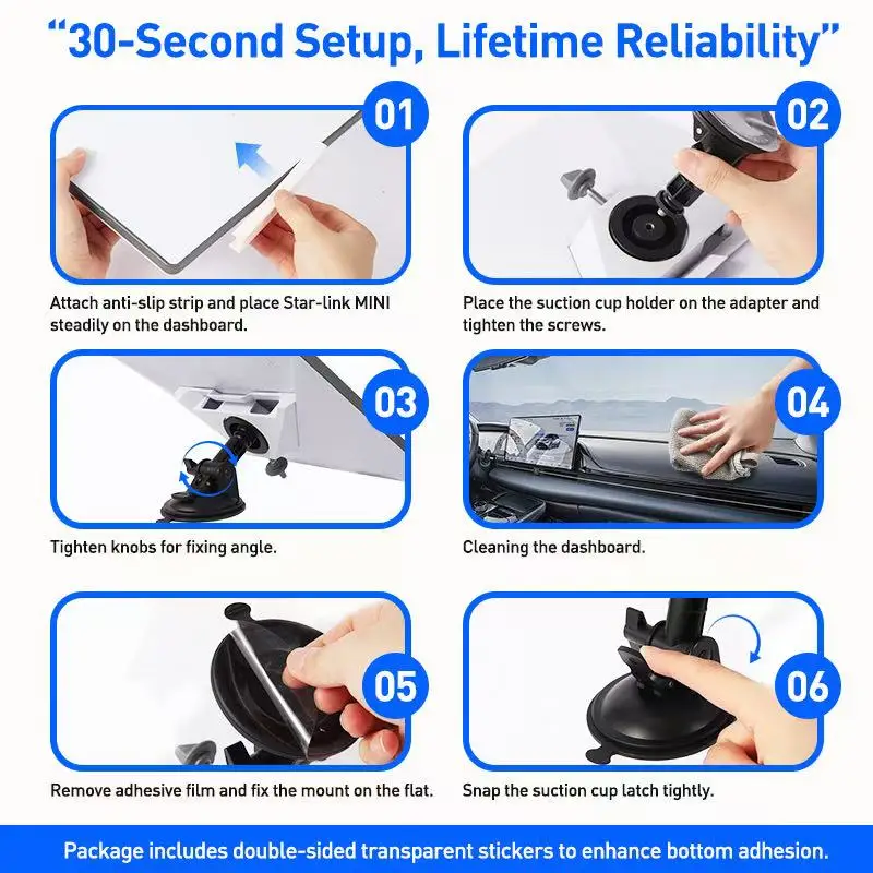 For Starlink Mini Car Mount for Dashboard Mounting Kit Sticky Suction Base Angle-Adjustable Secure Hold Car Suction Cup Mount