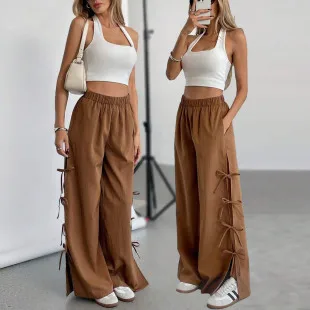 

Fall/Winter 2025 New Women's Casual Everyday Bow Side Contrast Drawstring Athleisher Pants