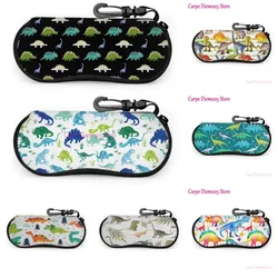 Sunglasses Soft Zip Case Eyeglass Cases with Belt Clip Cute Dino Dinosaur Pattern Ultra Light Glasses Pouch