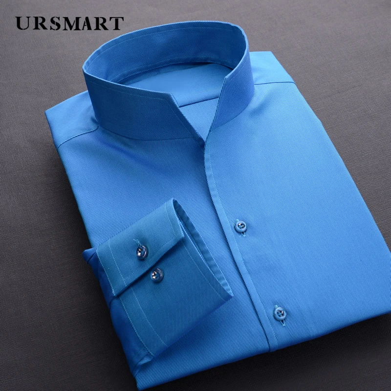 Wholesale Standing collar shirt simple cuff fashion slim casual business plus size men\'s shirts