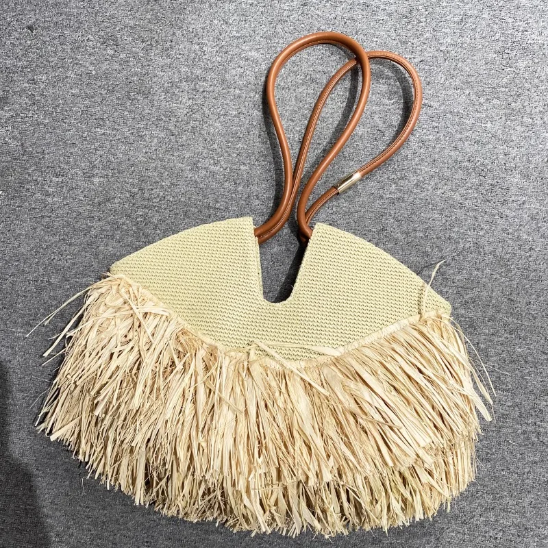 

Bohemian-style Large Capacity Raffia Weaving Tassel Straw Beach Bag for Women 2025 Luxury Designer Handbag Purse Underarm Bag
