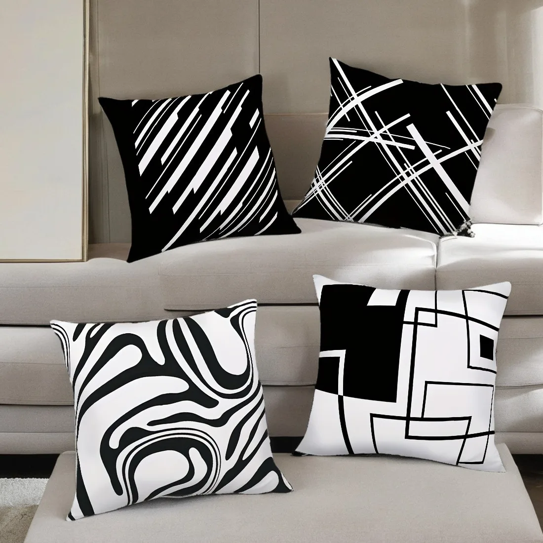 Line Geometric Decorative Pillow Cover Super Soft Polyester Material Living Room Sofa Back Car Pillow Cover Home Decoration