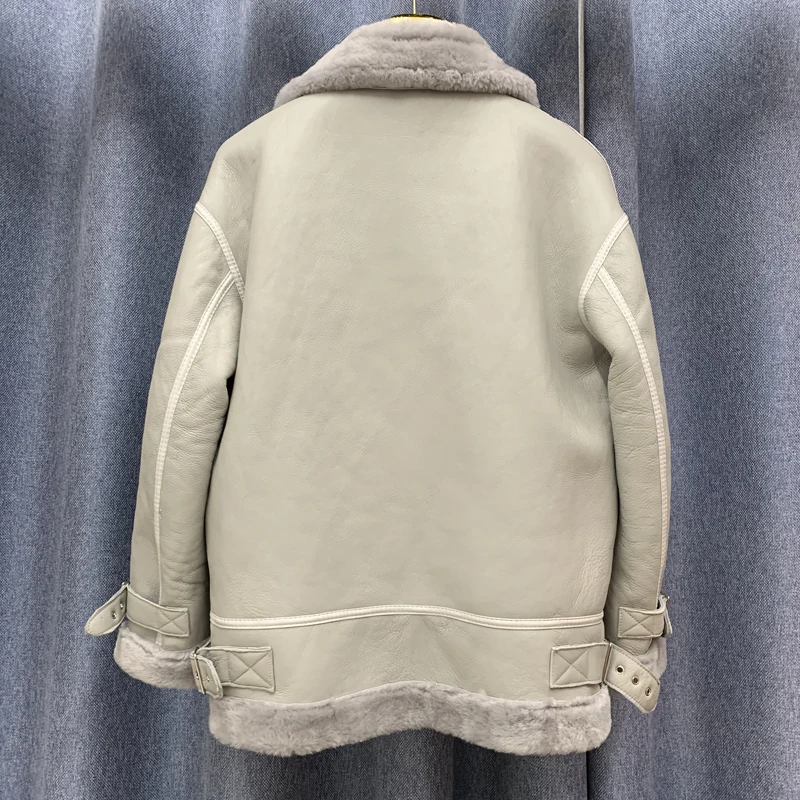 Women Thick Warm Genuine Sheep Shearing Skin Jackets Autumn Winter Leather Coat Female New Fashion Clothing Tops