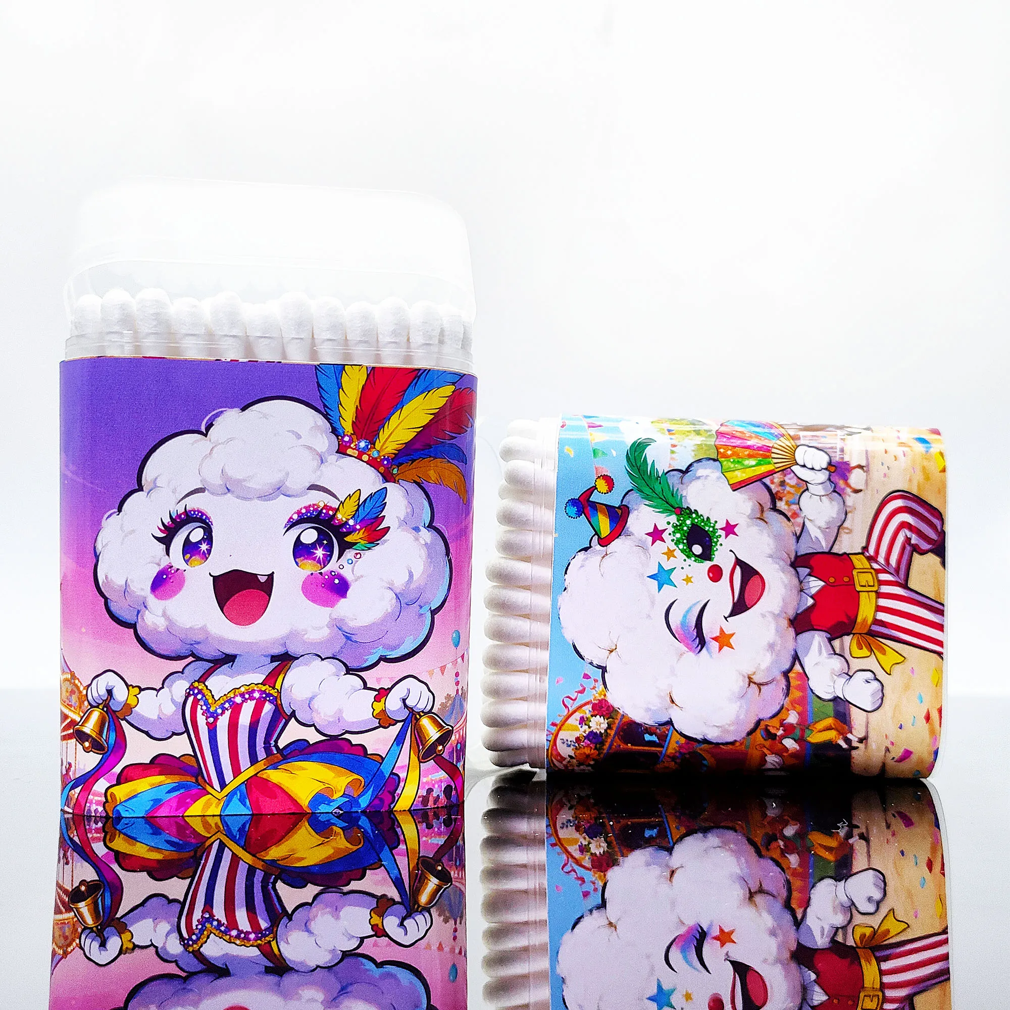 100 قطعة/300 قطعة أعواد قطنية تحت عنوان الكرنفال متعددة الوظائف برأسين أعواد قطنية ملعقة مستديرة أعواد قطنية عصا.