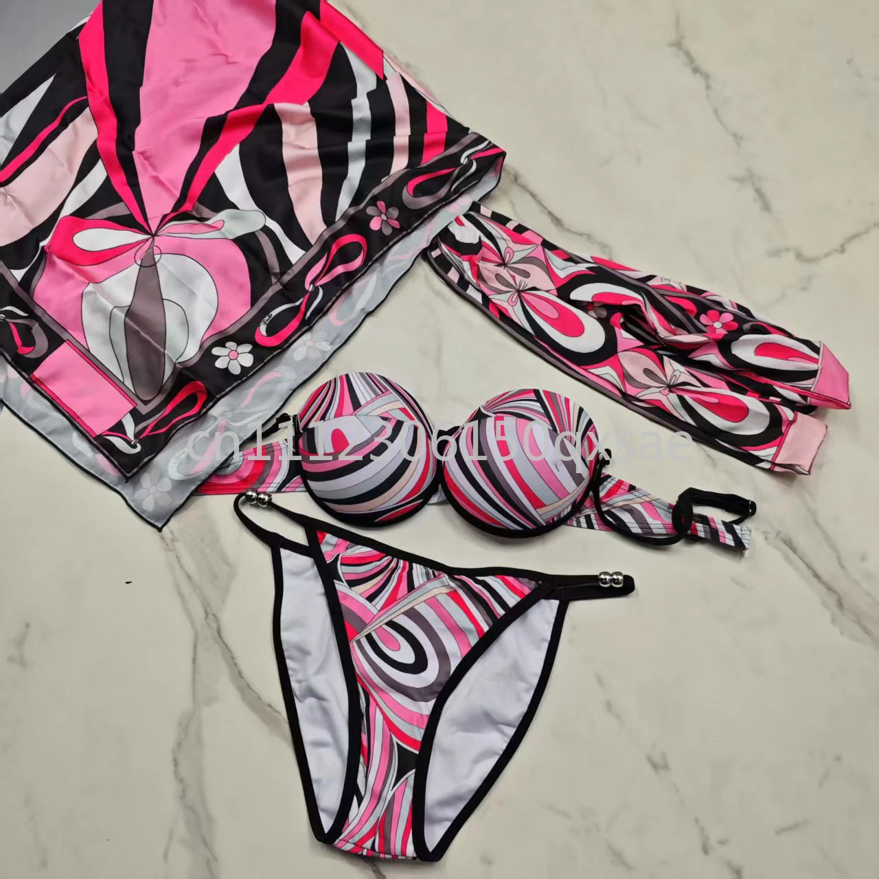 Women's Scarf Hard Pack Bikini Sets with Letter Signature Logo Lady Headband Swimsuits Swimwear