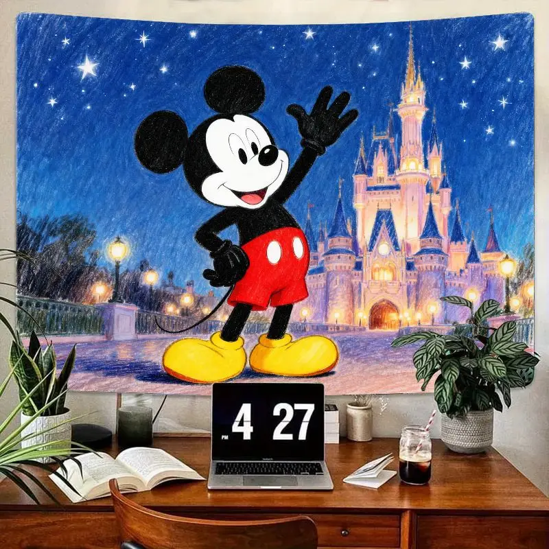

1 шт., фэнтезийный замок с Микки Маусом, гобелен «Звездная ночь», современное настенное искусство из полиэстера для детской комнаты, декор для гостиной, подарок фанату Диснея