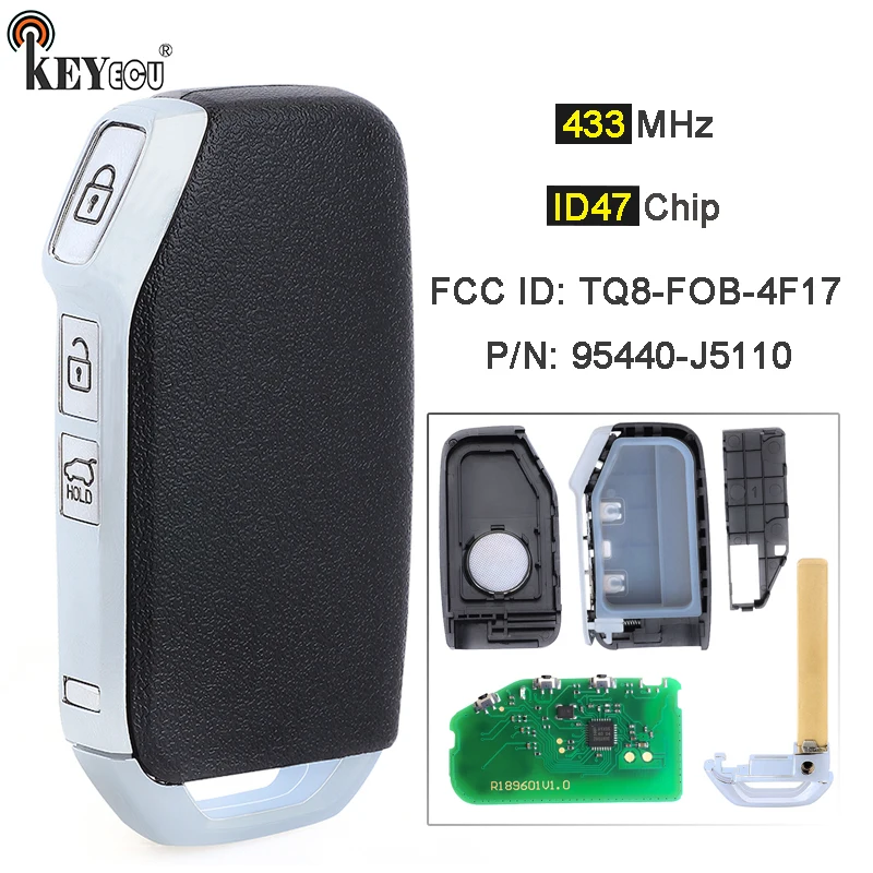 

KEYECU 433MHz ID47 Chip FCC ID: TQ8-FOB-4F24 P/N: 95440-S9100 Smart Remote Control Key Fob for Kia Telluride 2020 2021 2022