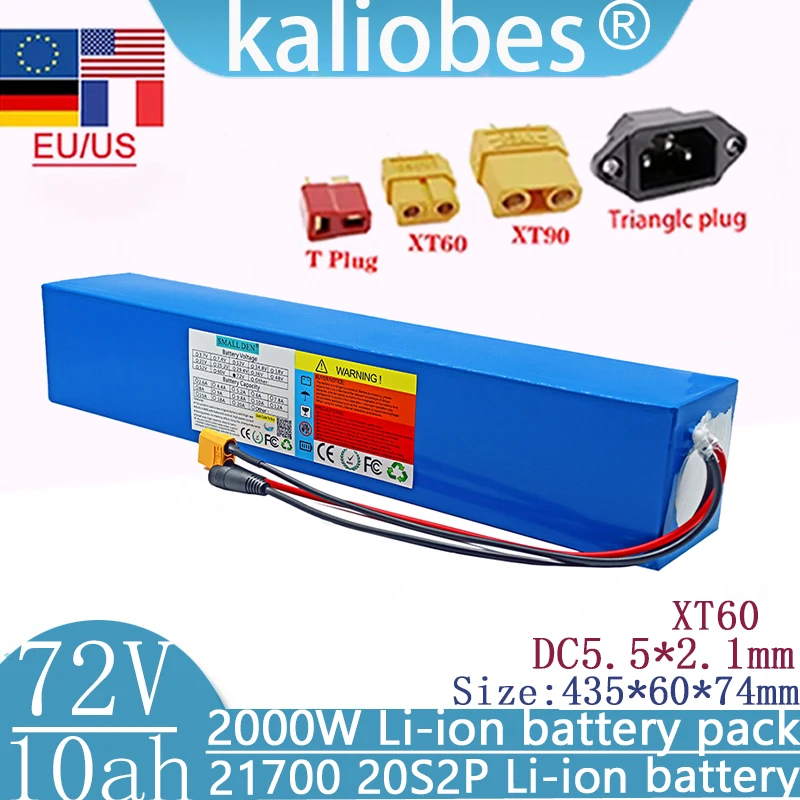 New -72V 10Ah 20S2P 21700 lithium battery pack 1000W-2000W high-power BMS 84V electric bicycle motor battery off-road vehicle