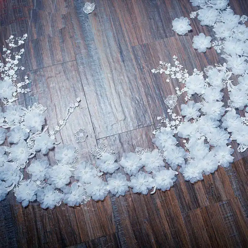 طرحة زفاف رائعة ثلاثية الأبعاد مزينة بالدانتيل إكسسوارات الزفاف مخصصة طبقة واحدة طول الكاتدرائية حجاب العروس مع مشط #3