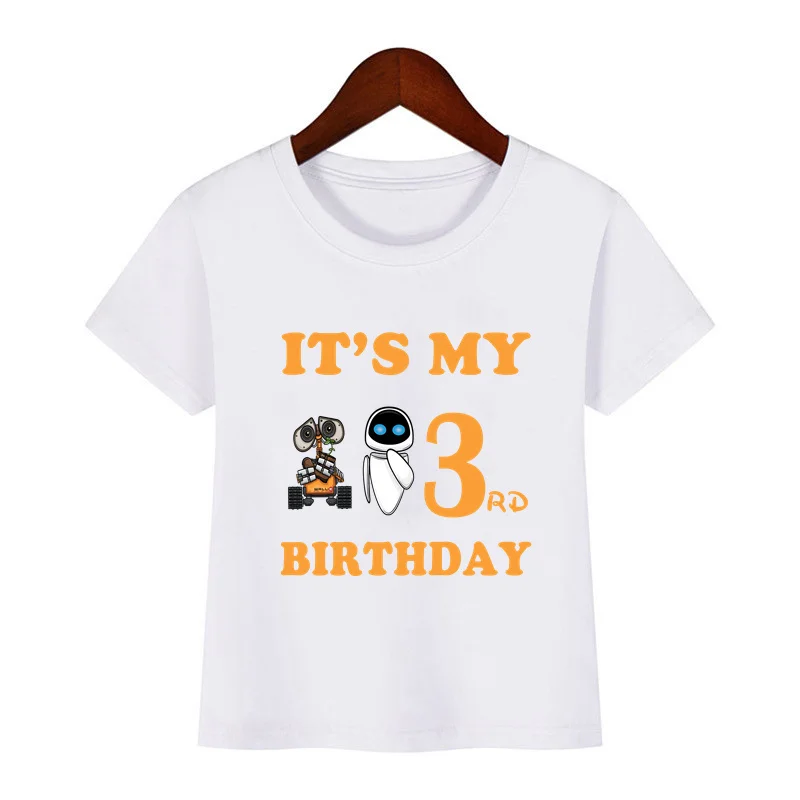 Wall-E and Eve Movie Print Cartoon Kids Clothes It's My 1 2 3 4 5 6 7 8 9 Years Birthday Boys Girls Funny T shirt Baby T-Shirts