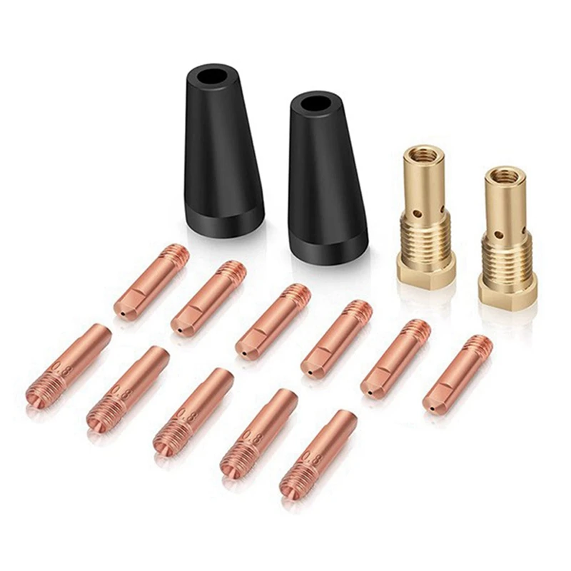 Kit de soldadura MIG com bocal Gasless, Flux Core, 0.8mm, Brass Welding Tips Substituição, Acessórios Soldador, 15Pcs