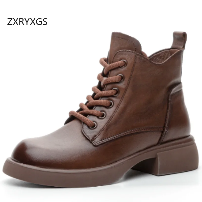 

ZXRYXGS Hot Cross Straps Side Zip Women Autumn Winter Boots 2025 New Fashion Top Cowhide Leather Boots Temperament Trendy Boots