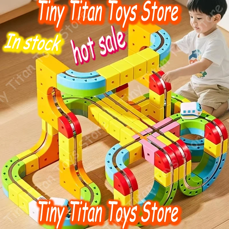 

New Montessori Toy Set Latest Educational Toys Assembly Magic Track Train Toys Non-Remote Control Rail Car Holiday Hot Gift Box