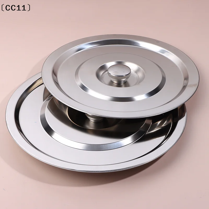 1Pc 28/30/32CM Silver Round Pot Lid Kitchen Thicken Stainless Steel Saucepan Cover Replacement Universal Kitchen Food Lid〔CC11〕