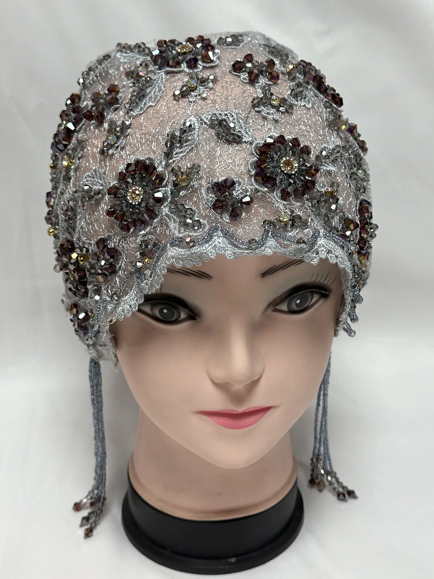 

High Grade fabric 2025 Hot Selling Handmade Beads Turban Cap for Women Muslim Headscarf Hat Chemo Cap African Headwrap Bonnet