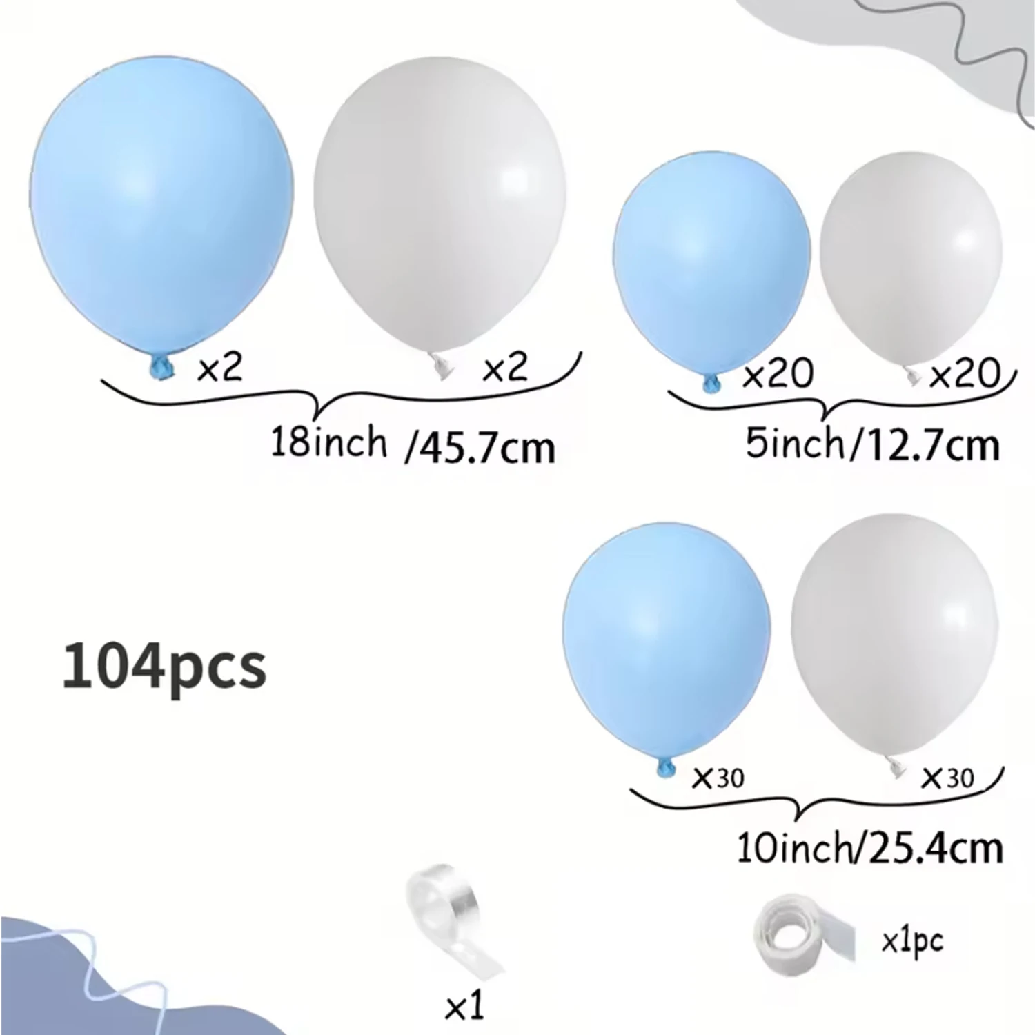 104-delige blauwe en witte ballonboogset, gebruikt voor huisdecoratie in bruiloft, verjaardag, feest, vakantie, jubileum, vakantiekamers