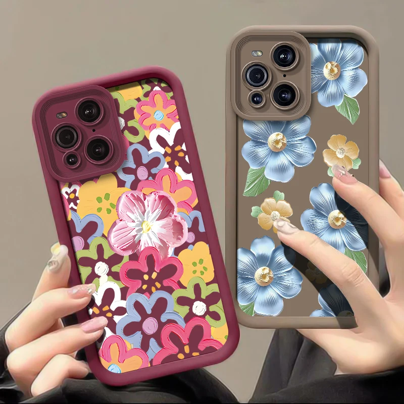 Casing Ponsel Pola Bunga Mewah untuk OPPO Find X8 X5 Pro X3 Lite F21 F17 Pro 5G F9 F19 Pro Plus Sampul TPU Matte Silikon Lembut