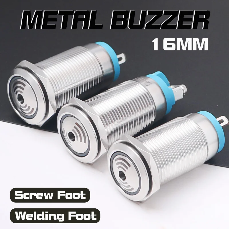 16mm Metal Buzzer Stainless Steel Waterproof Red LED High Decibel DB Sound And Light Alarm Intermittent Flash 12V 24V