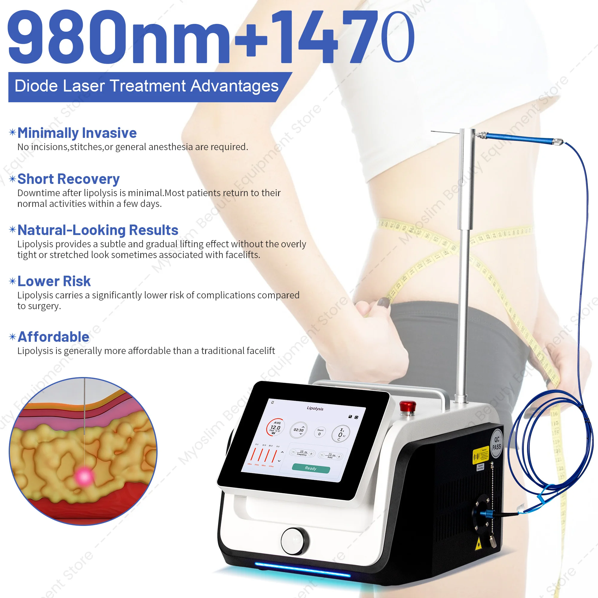 New Portable 1470nm 980nm Lase Lipolysis Minimally Invasive Fat Dissolving Body Shaping Facial Anti-Aging Skin Lifting Machine