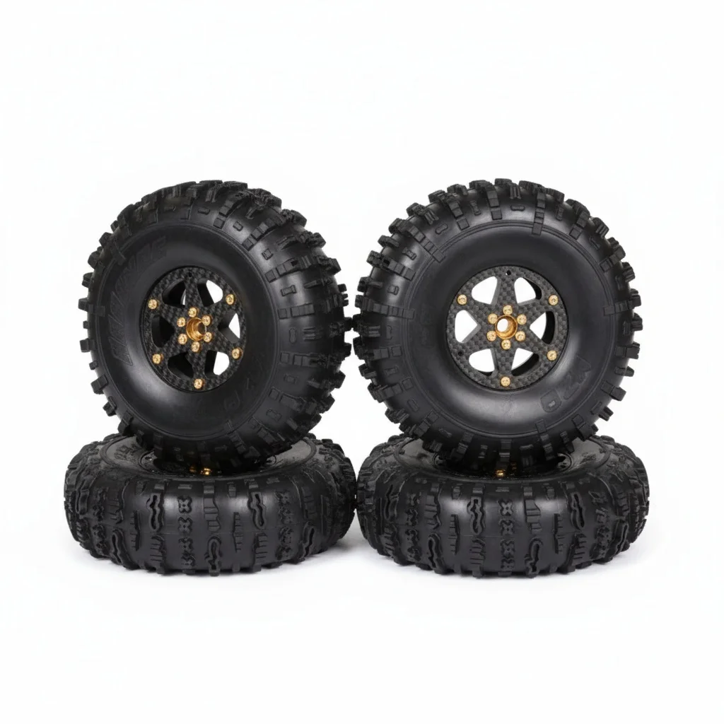 RhinoRC MOZA 2.2inch Competition Tires With Narrow Carbon Fiber Aluminum Wheel Rim N2401 for Sporty Class 1/10 RC Crawler Car