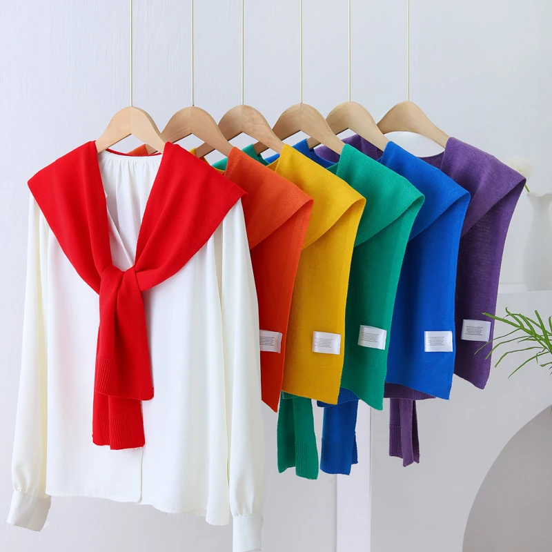 

Тонкий вязаный шерстяной шарф для женщин, однотонный, весна-лето-осень-зима, защита шеи, легкий, универсальный, можно носить как накидку