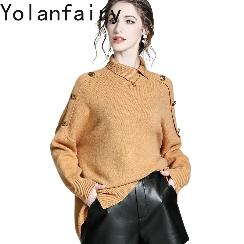 

YOLANFAIRY 89% шерсть 11% кашемировый свитер женский с высоким воротником осень-зима корейские модные пуловеры женские топы вязаные свитера