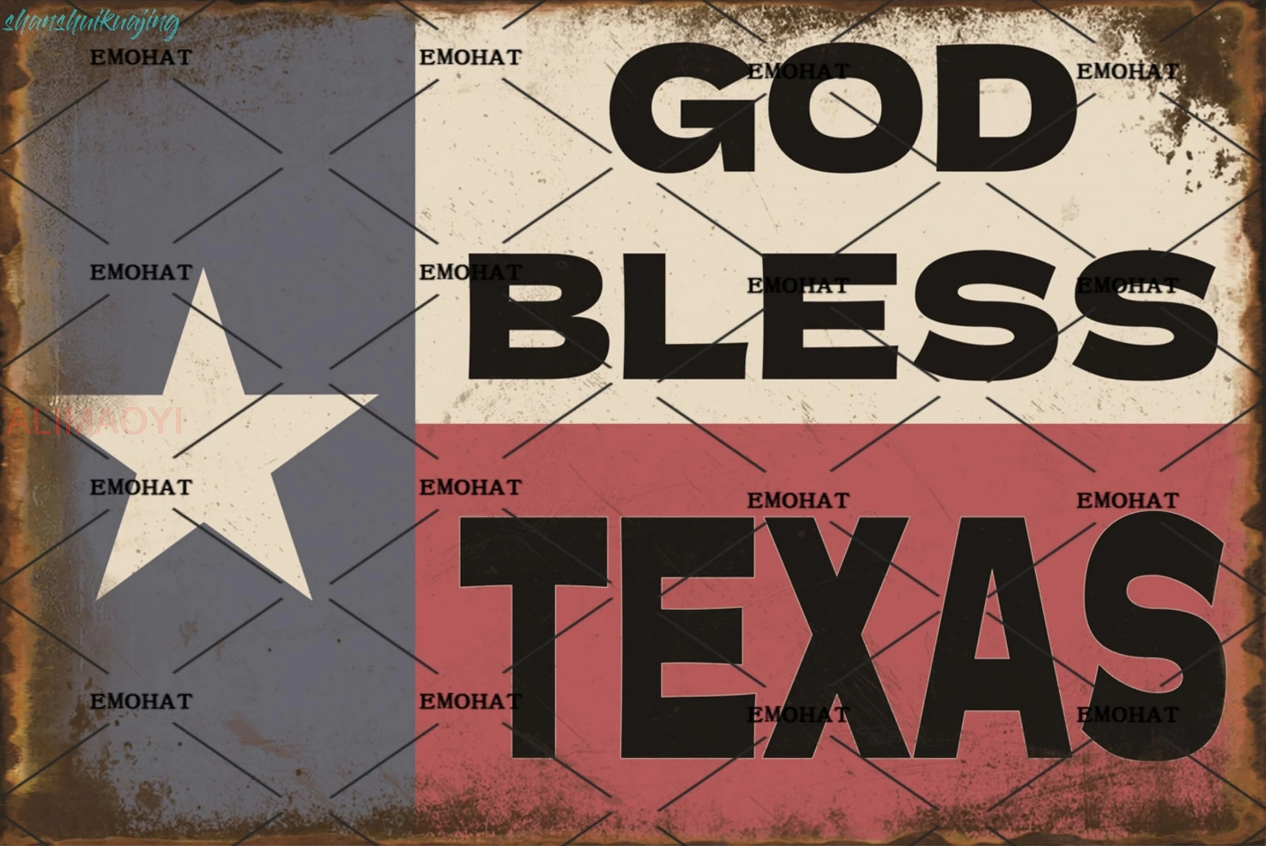 EMOHAT Vintage Wall Decor Tin Sign God Bless Texas Metal Plaque Texas State Flag Texans Wall Art Decor Poster Garage Man Ca sign