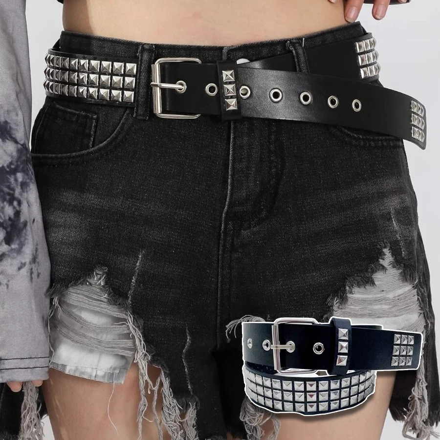 Quadratischer Perlen-Nieten-Gürtel Metall-Pyramiden-Gürtel für Männer und Frauen Punk Hardware Jeans-Gürtel Y2K Designer-Gürtel Damengürtel