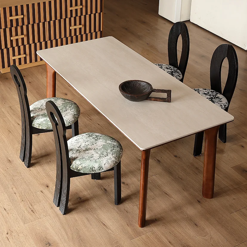 القرون الوسطى نمط ديلي فنغ الكهف الحجر روك بلاطة طاولة طعام وكراسي 2025 غرفة المعيشة الجديدة المنزل خشب متين الرجعية مستطيلة الدين