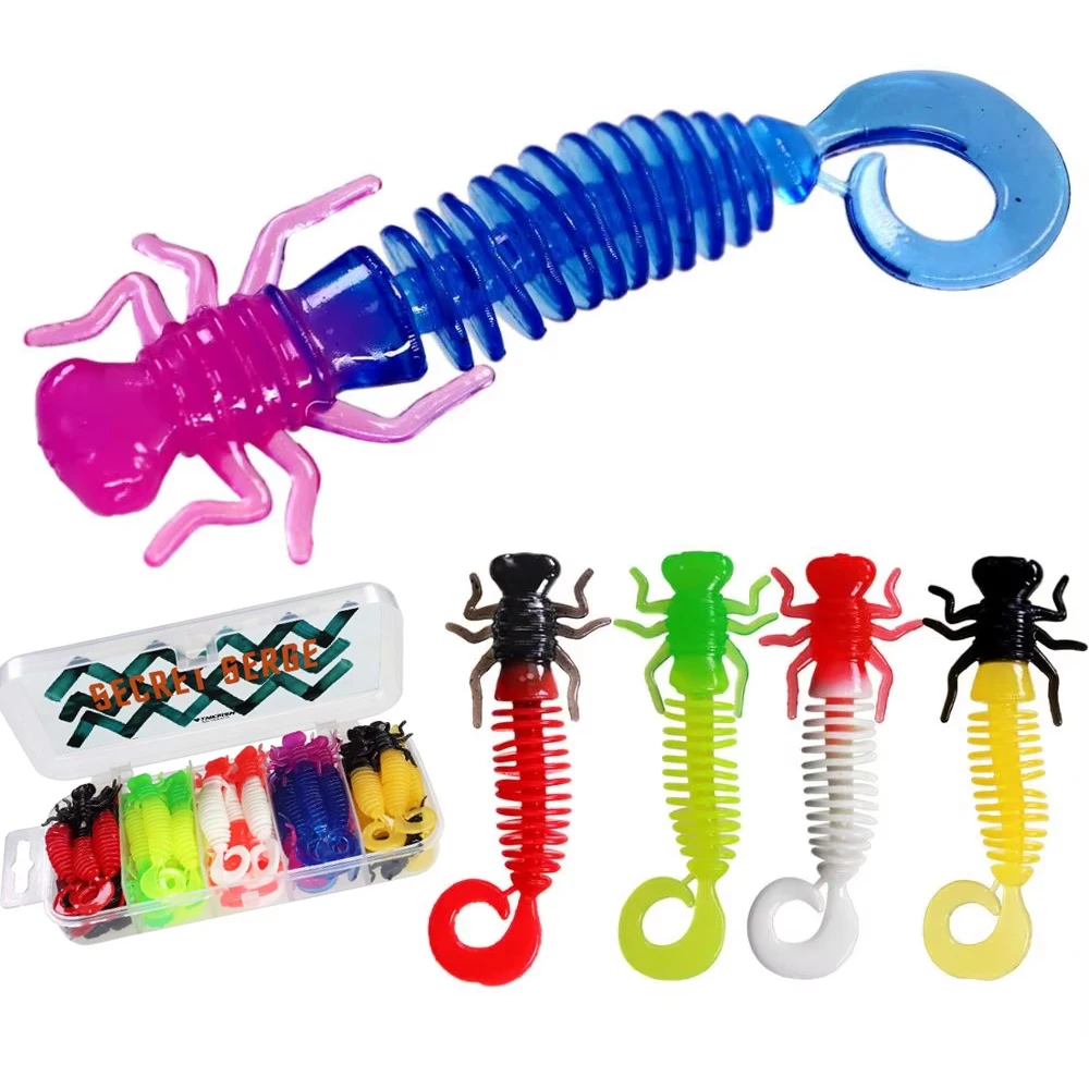 40pcs Larva Lures 6cm 2.36in TPE Mini Soft Worm Baits For Bass Rockfish Plastic Minnow Swimbait Shrimp Smell Artificial Bait