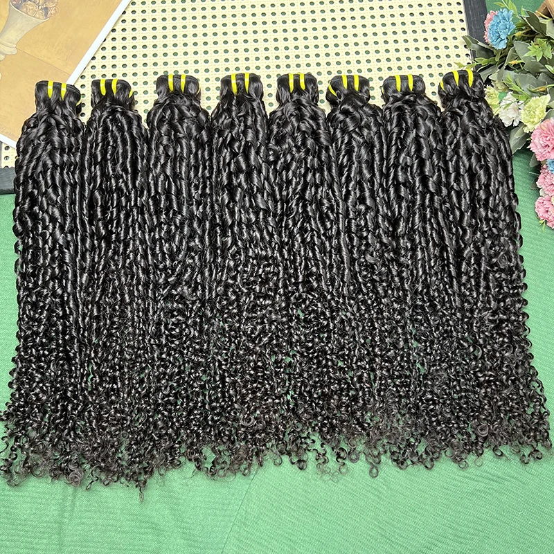 16A 100% Human Hair Pixie Curly Raw Virgin Human Hair Extensions For Women Double Weft Quick Weave Bouncy Curly Natural Color