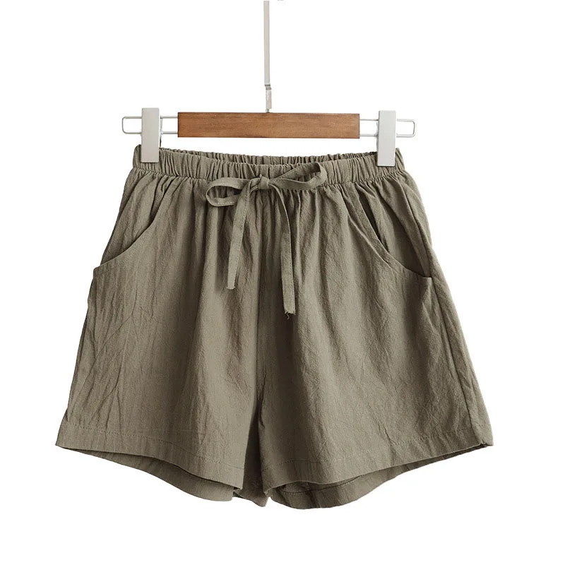 Damen Baumwoll-Leinen-Shorts 2026 – Neue Sommer High-Waist Freizeit-Sportshorts für Damen, einfarbig mit Taschen, lockere Strand-Shorts – Detail 12