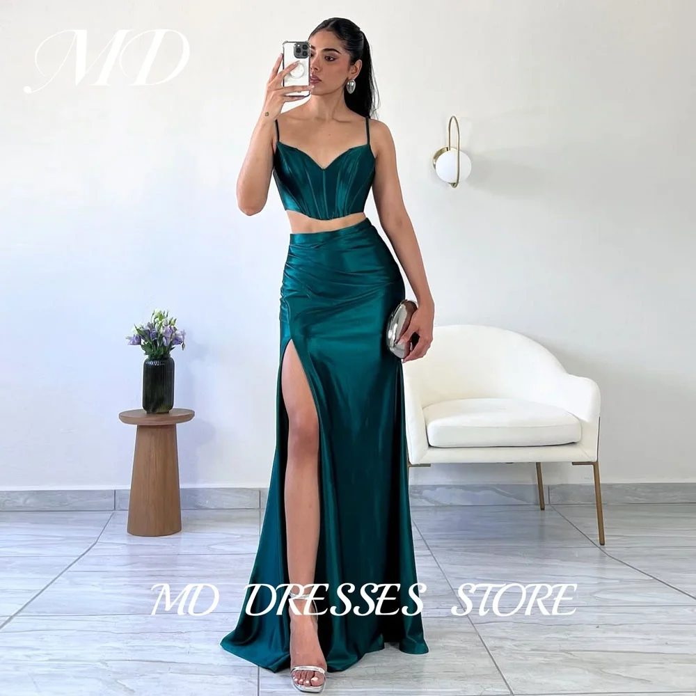 

MD Modern Gemstone Green A-line Evening Gown Two Pieces Side High Slit Special occasion vestidos de fiesta customised Prom Gowns