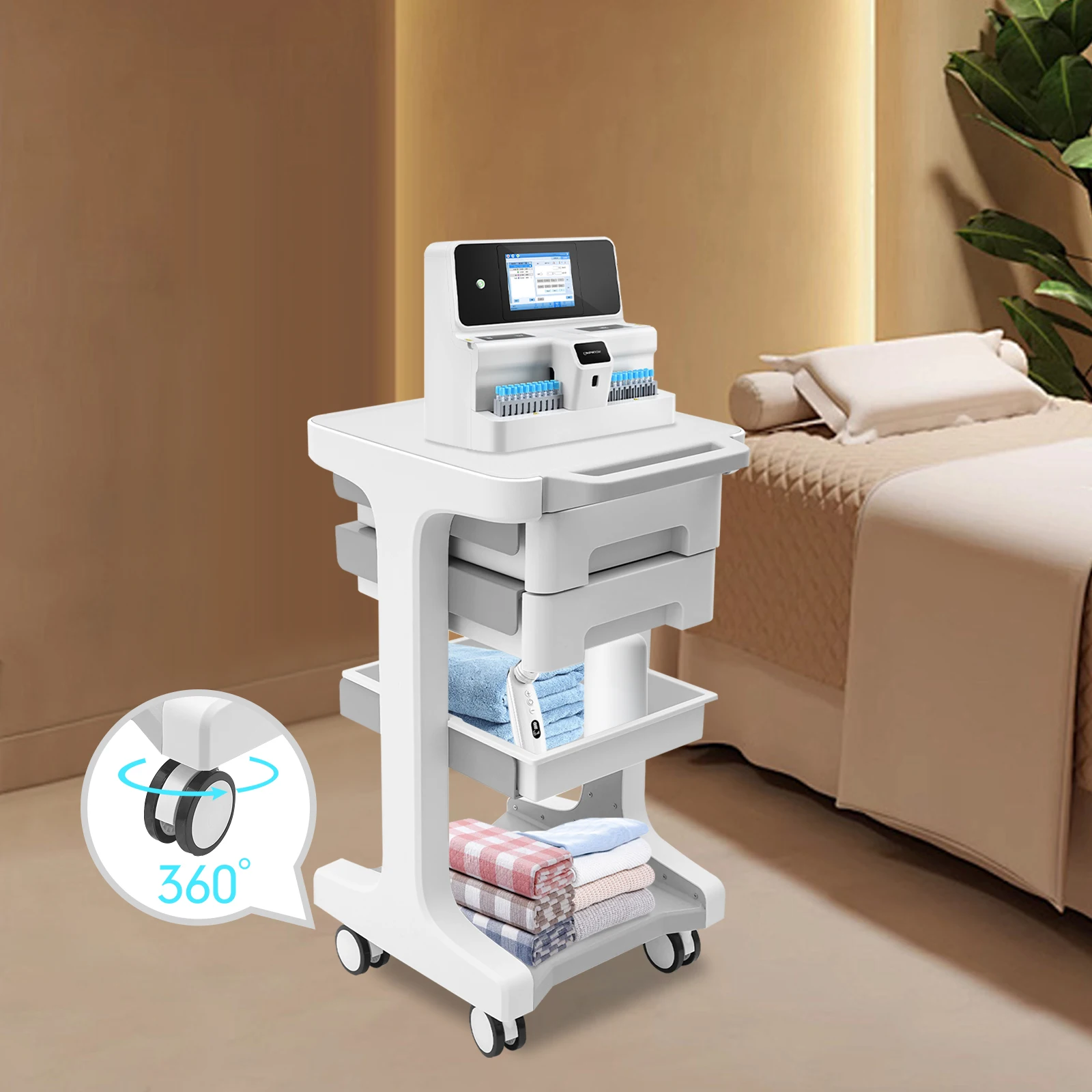 

Современная серо-белая напольная тележка для хранения, 4 универсальных колеса (2 с тормозами), эргономичная ручка, легко нажимная и тянущая мобильность