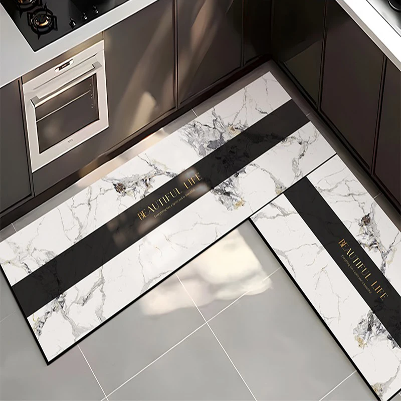 

Kitchen Floor Mat Anti-slip Oil-proof Carpet Pvc Imitation Marble Leather Foot Mats Long Strip Rug Modern Style Home Decor Rugs