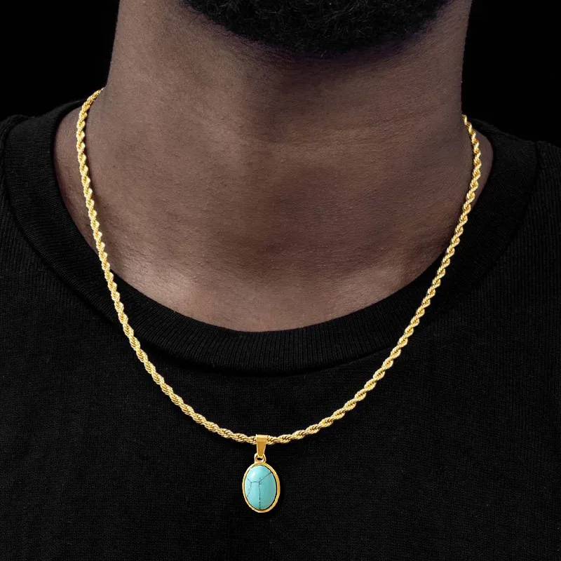 Trendy Natural Oval Necklace for Men Boys,Waterproof Small Natural Stone Geometric Pendant,Energy Magnetic Field Jewelry Gift - Detail 1