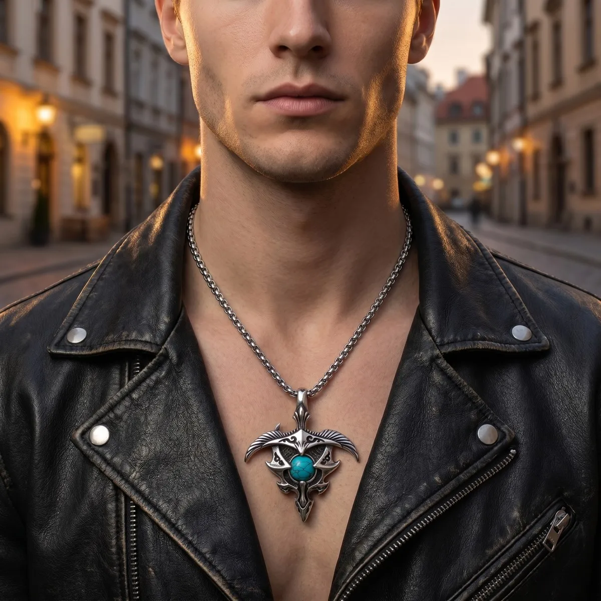 Antike Silberfarbene 316L Edelstahl Tribal Eagle Türkis Kreuz Anhänger Box-Kette Halskette Herren Gothic Western Biker Schmuck