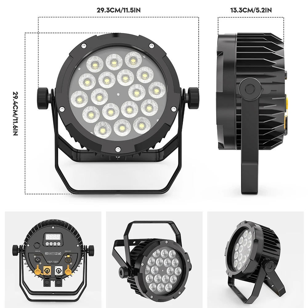 18x18w IP65 Led Par Light RGBWA UV 6in1 Luce da palco muta impermeabile per esterni adatta per illuminazione paesaggistica per prestazioni all'aperto