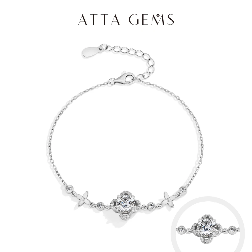 

ATTAGEMS 1.0CT Round Cut Moissanite Diamond Flower Bracelet for Women 925 Sterling Silver Wedding Engagement Fine Jewelry 16+3cm