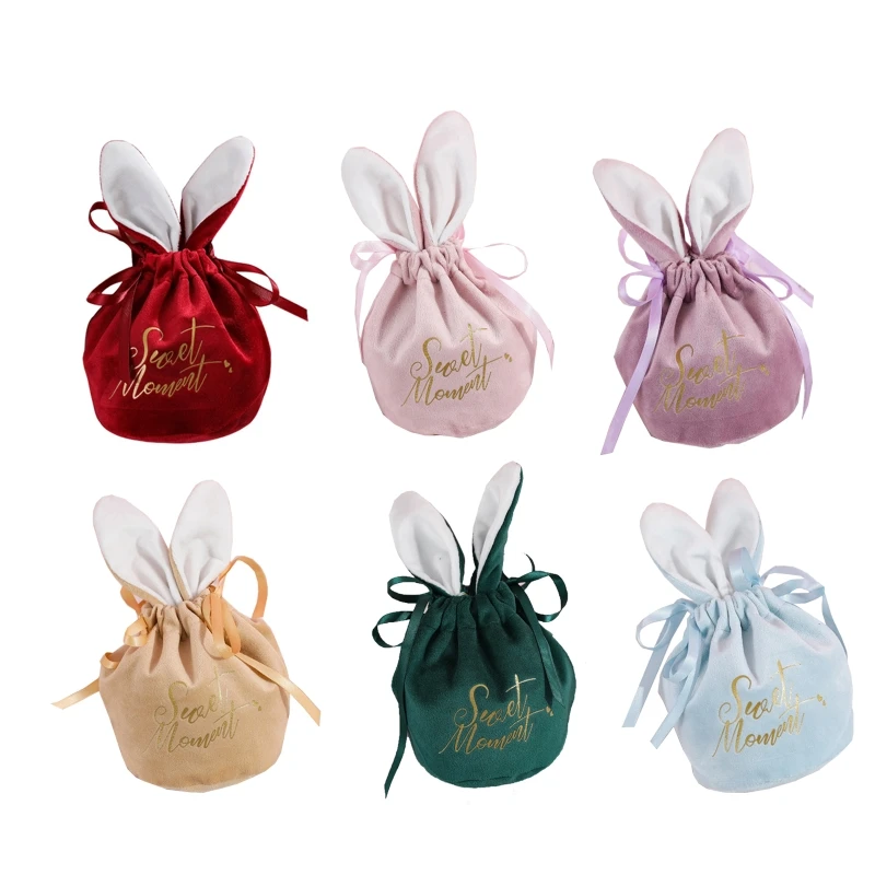 Bolsa almacenamiento dulces terciopelo, bolsa embalaje con orejas conejo, bolsas regalo Pascua para dulce