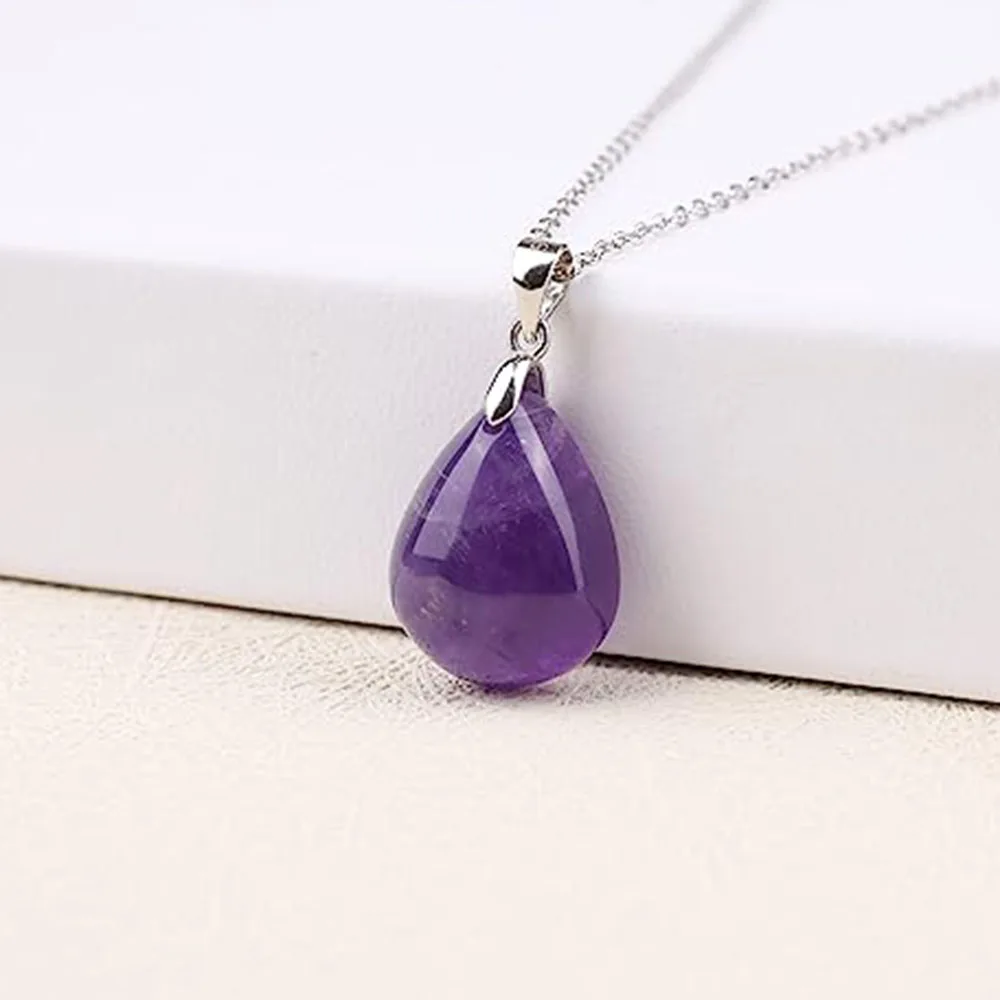 Natural Amethyst Teardrop Pendants Water Drop Shape Chakra Gemstone  Healing Crystal Necklace Jewelry Making for Women Girls