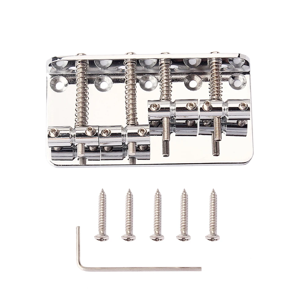

GA1019 Metal 4 String Bass Bridge Vintage Style Bridge for Guitar with 5 Screws Wrench (Silver)