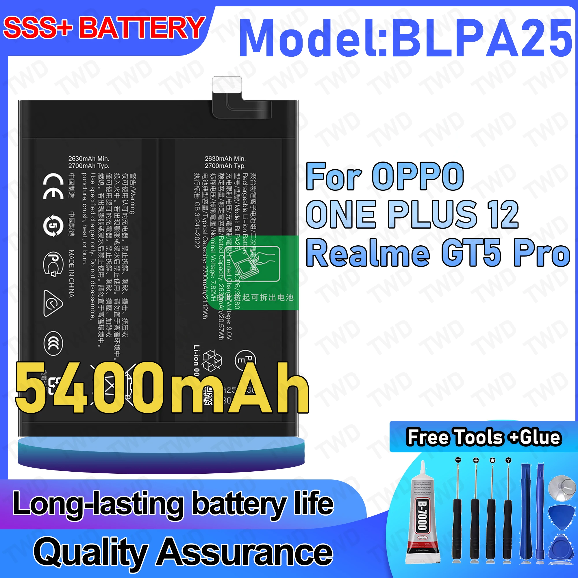 

BLPA25 Large capacity 5400mAh Battery For OPPO ONE PLUS 12/Realme GT5 Pro Batteries New High Quanlity+Free Tools