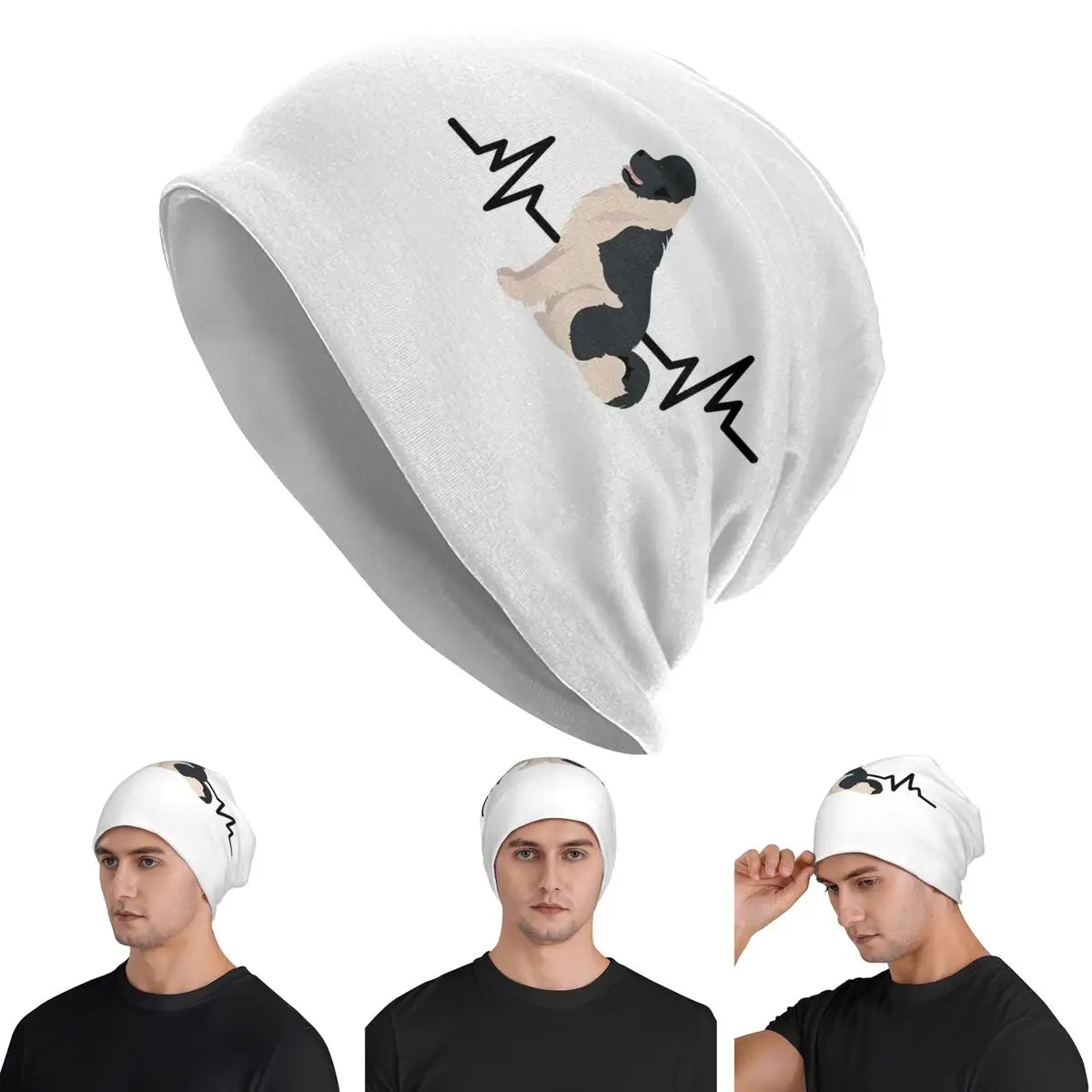 

Newfoundland Dog Heartbeat Skullies Beanies Hats Warm Autumn Winter Outdoor Cap Knitted Bonnet Caps for Men Women Adult