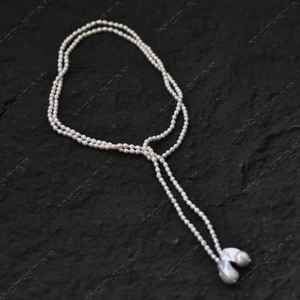 MTC·STAR 48" 25mm White Rice Baby Freshwater Pearl Necklace Baroque Keshi Pearl Pendant (Z14608)