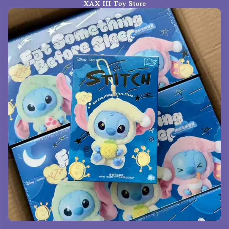 

Оригинальная серия Stitch Eat Something Before Sleep, плюшевая слепая коробка, виниловые игрушки, милая кукла, загадочная коробка, сумка, подвеска, декор, подарок